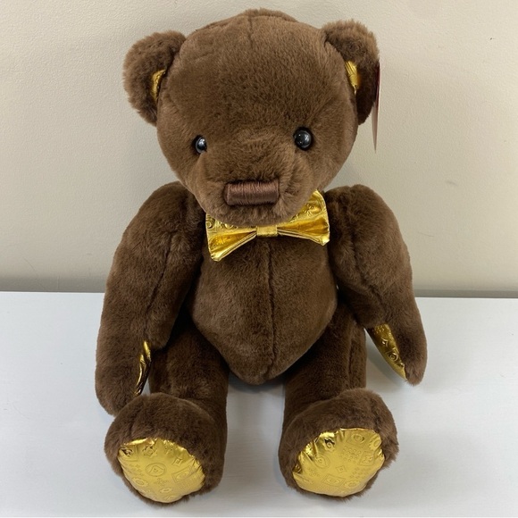 FAO Schwarz 160th Anniversary Gold Monogram Teddy Bear Plush Stuffy Animal 13.5” - Picture 2 of 14